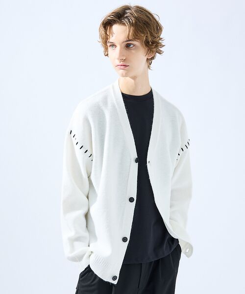 ABAHOUSE / アバハウス カーディガン・ボレロ | 【AH ABAHOUSE】ハンドステッチ カーディガン(ホワイト)