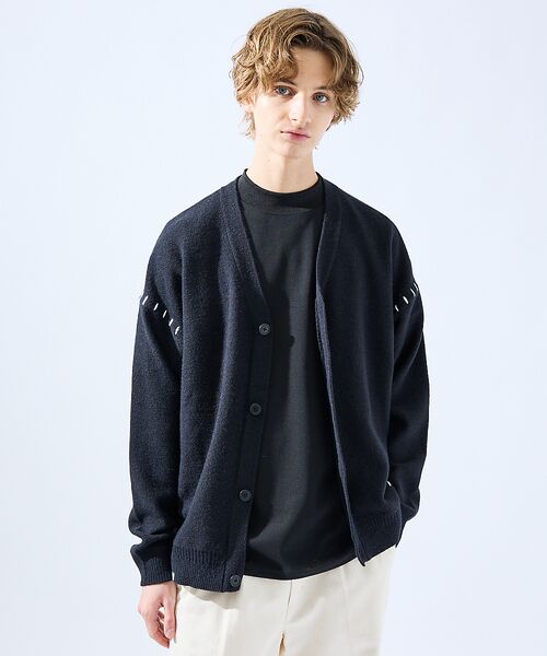 ABAHOUSE / アバハウス カーディガン・ボレロ | 【AH ABAHOUSE】ハンドステッチ カーディガン(ブラック)