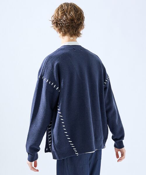 ABAHOUSE / アバハウス カーディガン・ボレロ | 【AH ABAHOUSE】ハンドステッチ カーディガン(ブルーグレー)