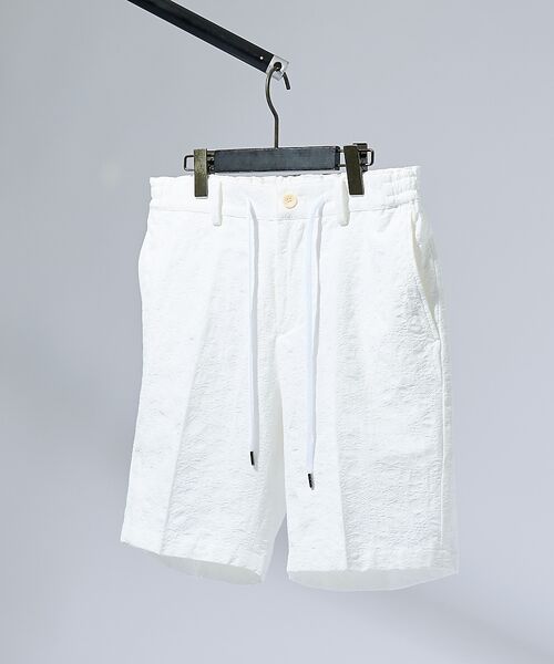 ABAHOUSE / アバハウス ショート・ハーフ・半端丈パンツ | フラワージャガード ショートパンツ(ホワイト)