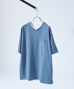 ABAHOUSE / アバハウス Tシャツ | キーネック カノコ半袖Tシャツ / フェイクレイヤード