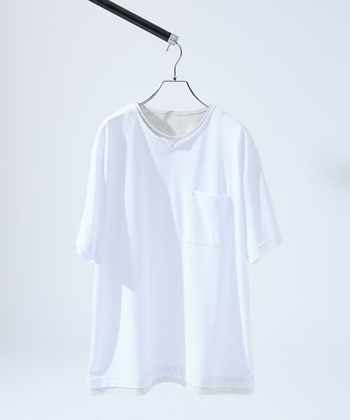 ABAHOUSE / アバハウス Tシャツ | キーネック カノコ半袖Tシャツ / フェイクレイヤード | 詳細2