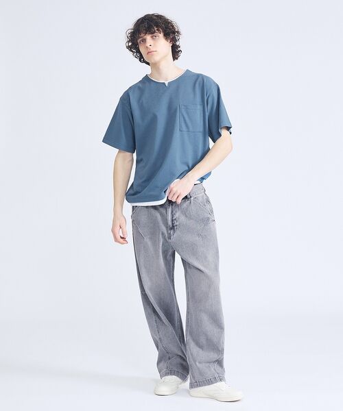 ABAHOUSE / アバハウス Tシャツ | キーネック カノコ半袖Tシャツ / フェイクレイヤード | 詳細16