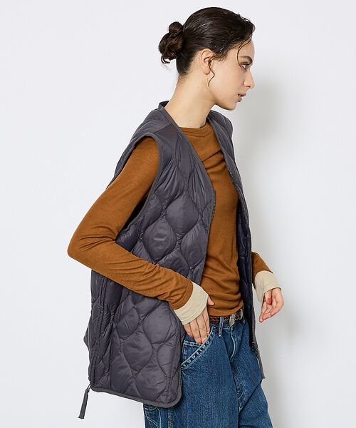 ABAHOUSE/アバハウス 【TAION/タイオン】ミリタリー VネックWジップ ダウンベスト-ソフトシェル チャコールグレー M