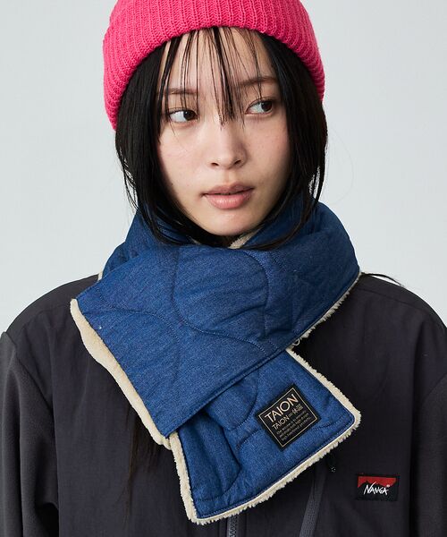 ABAHOUSE/アバハウス 【TAION / タイオン】ミリタリー リバーシブル ダウンマフラー/デニム/リ ブルー系その他1 F