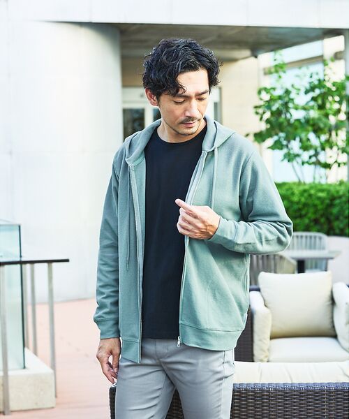 ABAHOUSE / アバハウス パーカー | ダブルジャージ 鹿の子 ジップパーカー(セージグリーン)