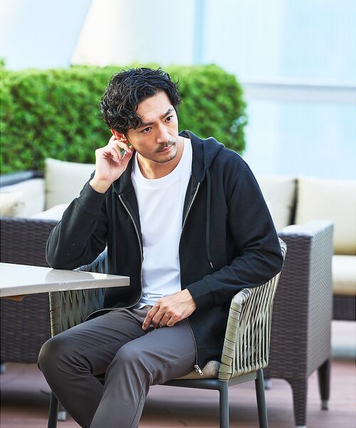 ABAHOUSE / アバハウス パーカー | ダブルジャージ 鹿の子 ジップパーカー(ブラック)