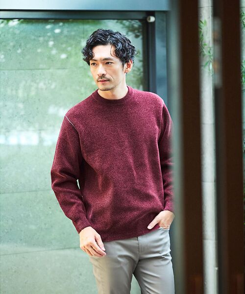 ABAHOUSE / アバハウス ニット・セーター | ダブルフェイス モールカノコ プルオーバー ライン切替えニット | 詳細21