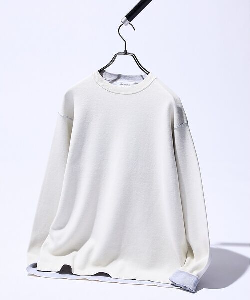 ABAHOUSE / アバハウス ニット・セーター | 【リバーシブルカラー】14Gコットン ニットスウェット / クルーネックプルオー（ホワイト）