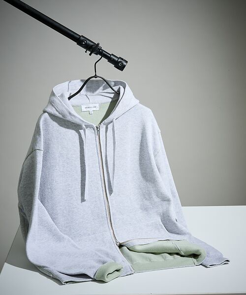 ABAHOUSE / アバハウス パーカー | 【リバーシブルカラー】14Gコットン ニット ZIPパーカー(ライトグレー)