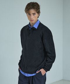 ABAHOUSE / アバハウス ポロシャツ | ベロアプリーツ ニットポロシャツ / オーバーサイズ