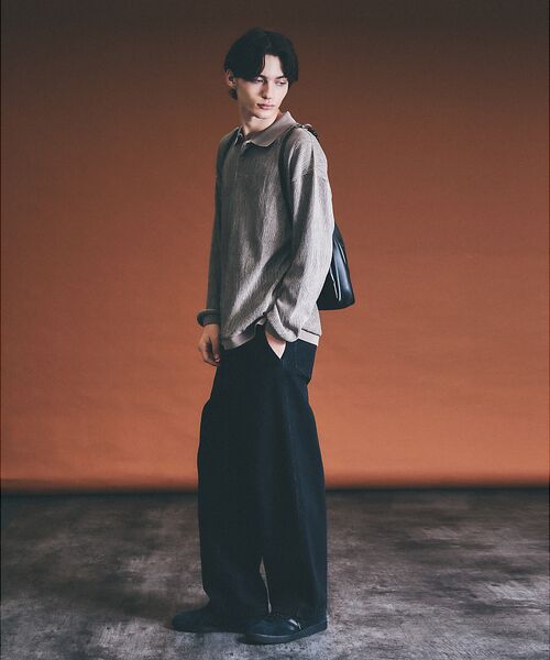 ABAHOUSE / アバハウス ポロシャツ | ベロアプリーツ ニットポロシャツ / オーバーサイズ | 詳細11