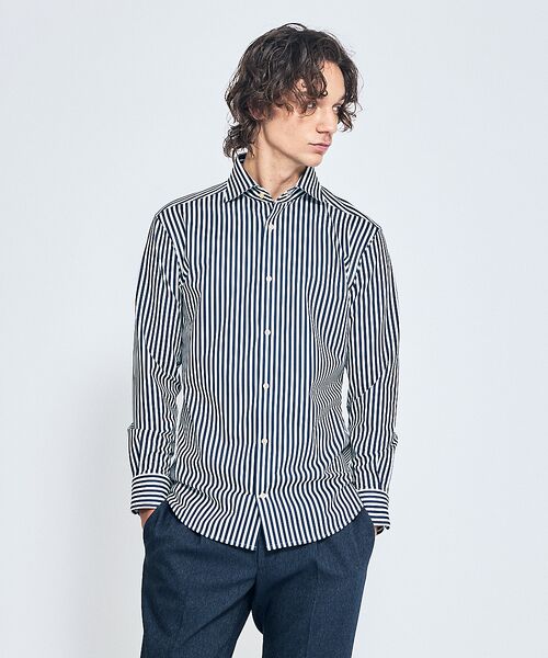 ABAHOUSE/アバハウス 【ON/OFF兼用】360°ストレッチ ロンドンストライプ ワイドカラーシャツ ネイビー 46 ABAHOUSE/アバハウス 【ON/OFF兼用】360°ストレッチ ロンドンストライプ ワイドカラーシャツ ネイビー 46