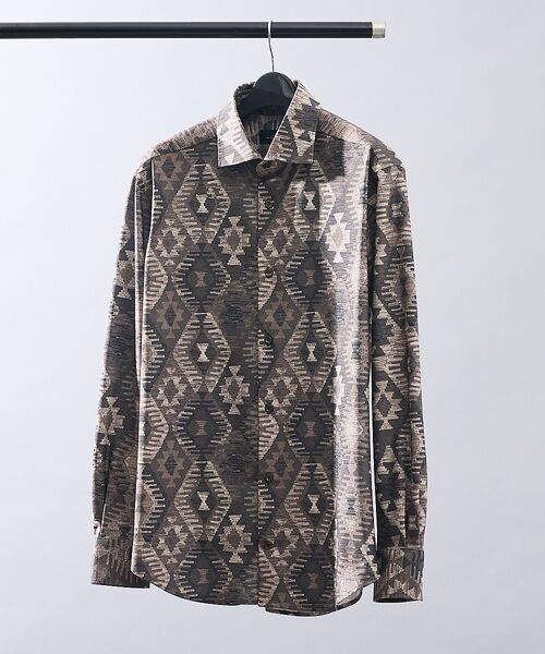 ABAHOUSE/アバハウス 360°ストレッチ ゴブラン柄 ジャージーシャツ / 総柄シャツ【予約】 ブラウン 46 ABAHOUSE/アバハウス 360°ストレッチ ゴブラン柄 ジャージーシャツ / 総柄シャツ【予約】 ブラウン 46
