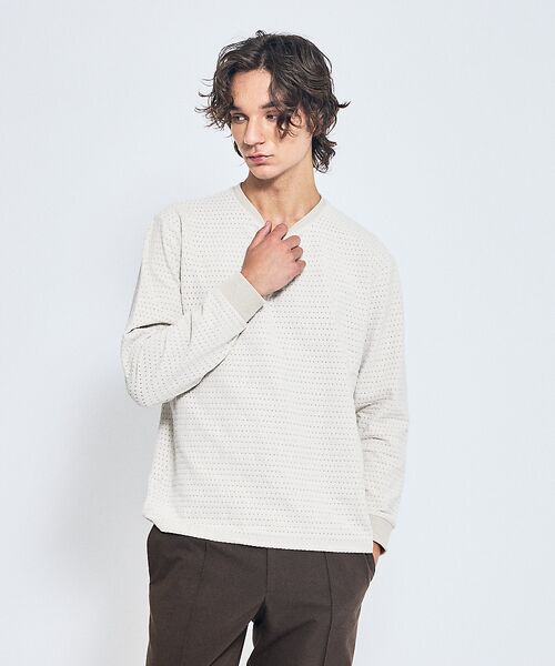 ABAHOUSE / アバハウス Tシャツ | アイレットベロア クルーネック長袖Tシャツ(アイボリー)