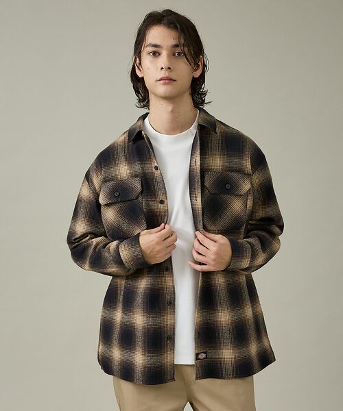 ABAHOUSE/アバハウス 【Dickies / ディッキーズ】オーバーサイズ ネルオンブレチェック ワーク ブラウン XL