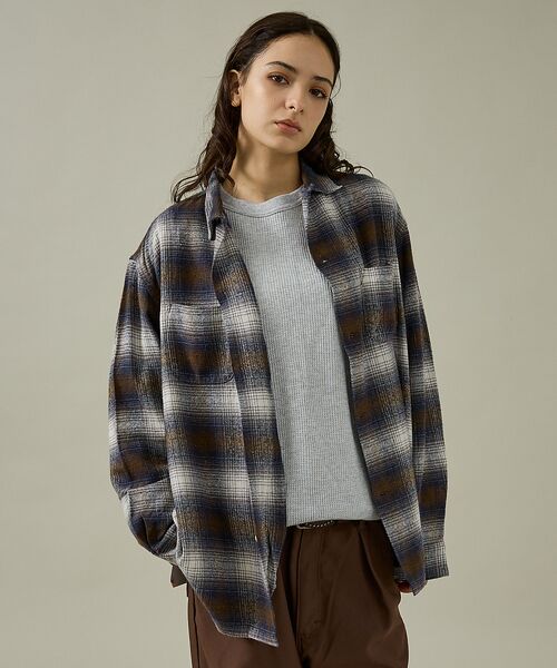 ABAHOUSE / アバハウス シャツ・ブラウス | 【TOWNCRAFT 】60‘SLOOP COLLAR NEL OMBRE SH（ブラウン）