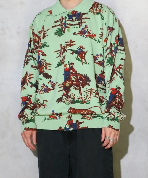 ABAHOUSE/アバハウス 【TOWNCRAFT 】PRINTED POLO CARDIGAN/ポロカーディ グリーン L ABAHOUSE/アバハウス 【TOWNCRAFT 】PRINTED POLO CARDIGAN/ポロカーディ グリーン L