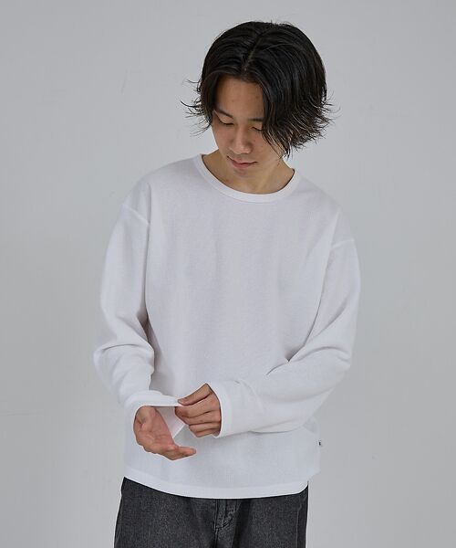 ABAHOUSE/アバハウス 【AH ABAHOUSE】モダン カノコ クルーネック ロングスリーブTシャツ ホワイト 44 ABAHOUSE/アバハウス 【AH ABAHOUSE】モダン カノコ クルーネック ロングスリーブTシャツ ホワイト 44