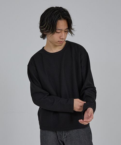 ABAHOUSE/アバハウス 【AH ABAHOUSE】モダン カノコ クルーネック ロングスリーブTシャツ ブラック 46 ABAHOUSE/アバハウス 【AH ABAHOUSE】モダン カノコ クルーネック ロングスリーブTシャツ ブラック 46