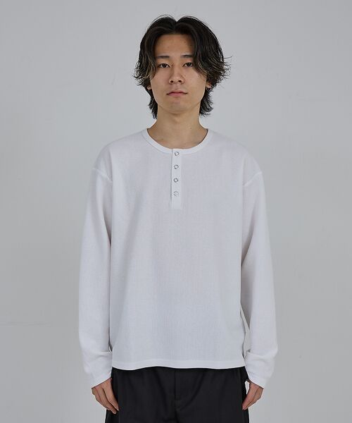 ABAHOUSE/アバハウス 【AH ABAHOUSE】モダン カノコ スナップ ヘンリーネック ロングスリー ホワイト 46 ABAHOUSE/アバハウス 【AH ABAHOUSE】モダン カノコ スナップ ヘンリーネック ロングスリー ホワイト 46