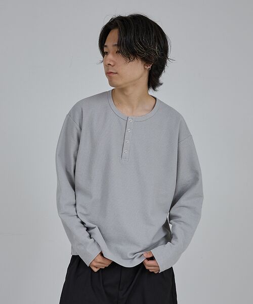 ABAHOUSE/アバハウス 【AH ABAHOUSE】モダン カノコ スナップ ヘンリーネック ロングスリー グレージュ 48 ABAHOUSE/アバハウス 【AH ABAHOUSE】モダン カノコ スナップ ヘンリーネック ロングスリー グレージュ 48