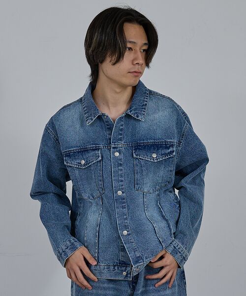 ABAHOUSE/アバハウス 【AH ABAHOUSE】ヴィンテージライク ブラスト デニムジャケット / セ サックスブルー 48 ABAHOUSE/アバハウス 【AH ABAHOUSE】ヴィンテージライク ブラスト デニムジャケット / セ サックスブルー 48