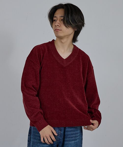 ABAHOUSE/アバハウス 【AH ABAHOUSE】ハイゲージモール クロップド Vネックニット ワイン 46 ABAHOUSE/アバハウス 【AH ABAHOUSE】ハイゲージモール クロップド Vネックニット ワイン 46