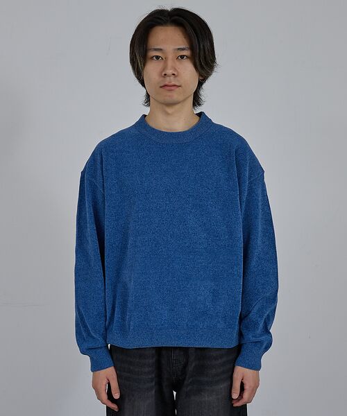 ABAHOUSE/アバハウス 【AH ABAHOUSE】ハイゲージモール クルーネックニット ブルー 46 ABAHOUSE/アバハウス 【AH ABAHOUSE】ハイゲージモール クルーネックニット ブルー 46