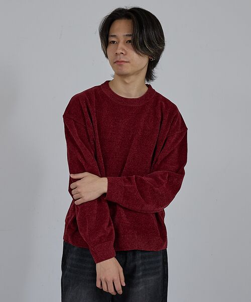 ABAHOUSE/アバハウス 【AH ABAHOUSE】ハイゲージモール クルーネックニット ワイン 44 ABAHOUSE/アバハウス 【AH ABAHOUSE】ハイゲージモール クルーネックニット ワイン 44