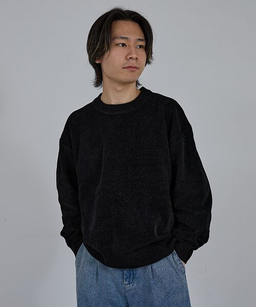 ABAHOUSE/アバハウス 【AH ABAHOUSE】ハイゲージモール クルーネックニット ブラック 44 ABAHOUSE/アバハウス 【AH ABAHOUSE】ハイゲージモール クルーネックニット ブラック 44