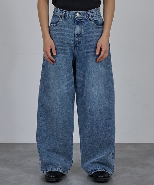 ABAHOUSE/アバハウス 【AH ABAHOUSE】ブラスト ワイドバギー デニムパンツ / セットアップ サックスブルー 42 ABAHOUSE/アバハウス 【AH ABAHOUSE】ブラスト ワイドバギー デニムパンツ / セットアップ サックスブルー 42