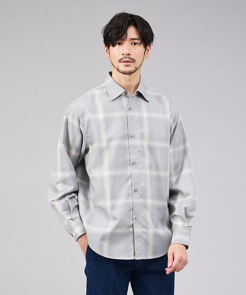 ABAHOUSE / アバハウス シャツ・ブラウス | 【軽量 / 吸水速乾】セオアルファ オンブレーチェック 長袖シャツ(グレージュ)