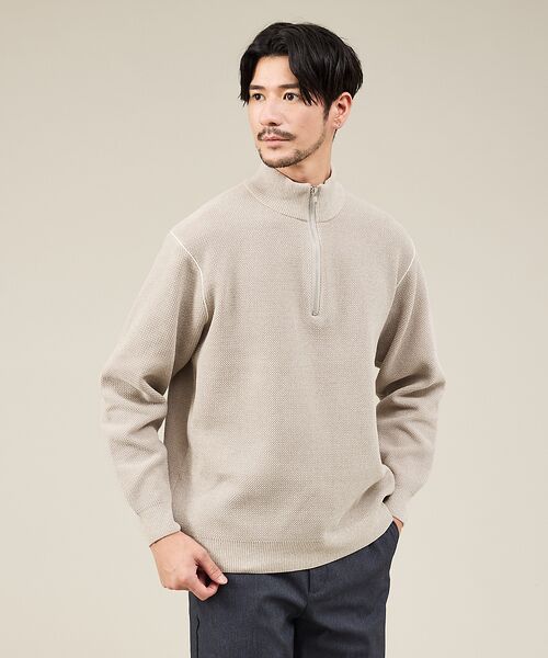 ABAHOUSE / アバハウス ニット・セーター | ダブルフェイス モールカノコ ハーフジップニット | 詳細13