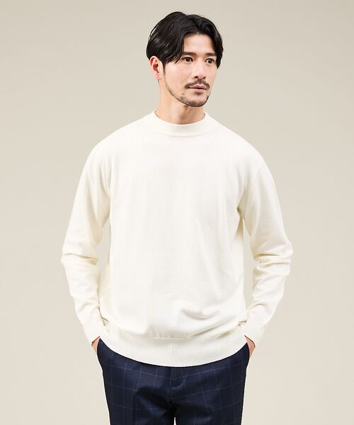 ABAHOUSE / アバハウス ニット・セーター | 【カシミヤタッチ】ハイゲージ モックネック ニット(ホワイト)