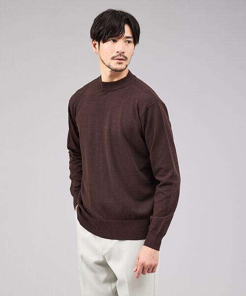 ABAHOUSE / アバハウス ニット・セーター | 【カシミヤタッチ】ハイゲージ モックネック ニット(ブラウン)