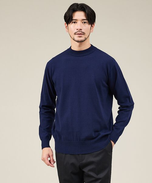 ABAHOUSE / アバハウス ニット・セーター | 【カシミヤタッチ】ハイゲージ モックネック ニット(ブルー)