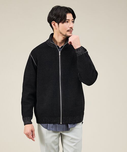 ABAHOUSE / アバハウス ニット・セーター | ダブルフェイス カノコ ドライバーズニット(ブラック)