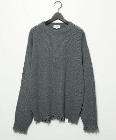 ABAHOUSE / アバハウス ニット・セーター | 【AH ABAHOUSE】畦編み ダメージ クルーネックニット プルオーバー