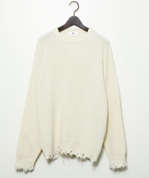 ABAHOUSE/アバハウス 【AH ABAHOUSE】畦編み ダメージ クルーネックニット プルオーバー【予 ホワイト 46 ABAHOUSE/アバハウス 【AH ABAHOUSE】畦編み ダメージ クルーネックニット プルオーバー【予 ホワイト 46