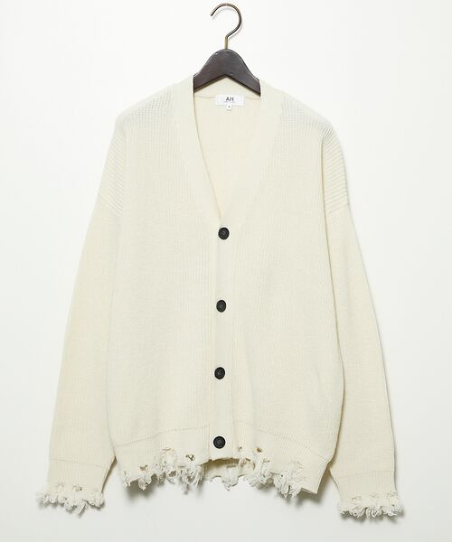 ABAHOUSE/アバハウス 【AH ABAHOUSE】畦編み ダメージニットカーディガン【予約】 ホワイト 48 ABAHOUSE/アバハウス 【AH ABAHOUSE】畦編み ダメージニットカーディガン【予約】 ホワイト 48