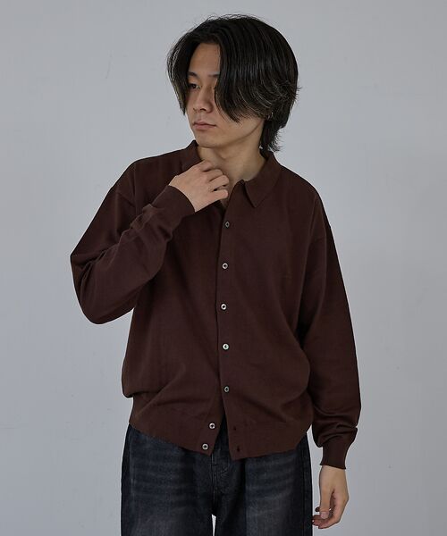ABAHOUSE/アバハウス 【AH ABAHOUSE】カシミヤタッチ ニットシャツカーディガン ブラウン 44 ABAHOUSE/アバハウス 【AH ABAHOUSE】カシミヤタッチ ニットシャツカーディガン ブラウン 44