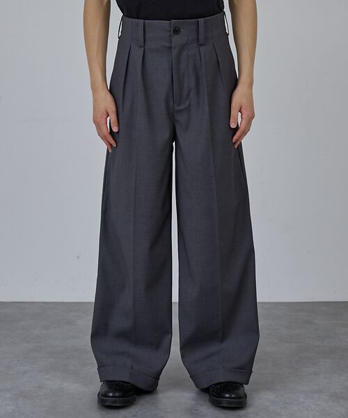 ABAHOUSE / アバハウス スラックス・ドレスパンツ | 【AH ABAHOUSE】2タック ワイドストレートスラックス / セットアップ(チャコールグレー)