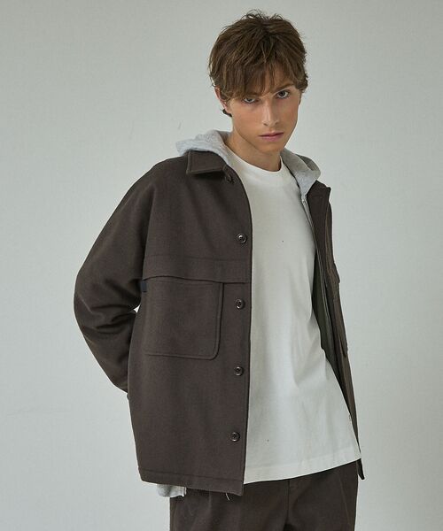 ABAHOUSE / アバハウス ブルゾン | 【セットアップ対応】ウールミルド CPOシャツブルゾン/ ボックスシルエット（グレー）
