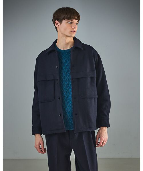 ABAHOUSE / アバハウス ブルゾン | 【セットアップ対応】ウールミルド CPOシャツブルゾン/ ボックスシルエット（ネイビー）