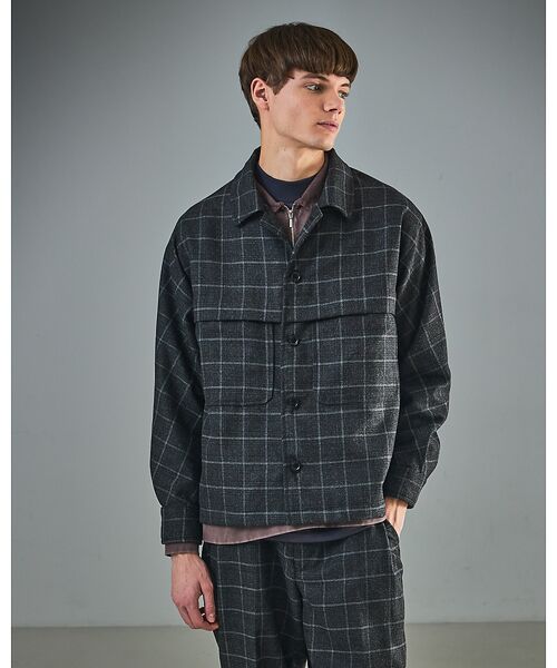 ABAHOUSE / アバハウス ブルゾン | 【セットアップ対応】ウールライク チェック CPOシャツブルゾン / ボックスシ（グレー系その他1）