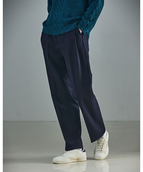 ABAHOUSE / アバハウス パンツ | 【セットアップ対応】ウールミルド ボリュームタック ワイドスラックス（ネイビー）