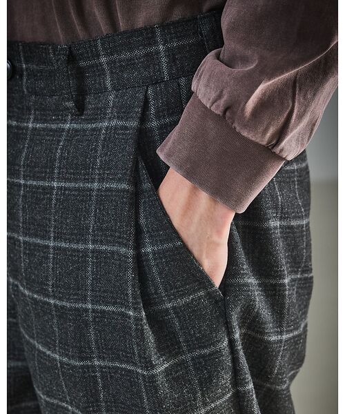 ABAHOUSE / アバハウス パンツ | 【セットアップ対応】ウールライク チェック ボリュームタック ワイドスラックス | 詳細6