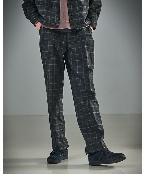 ABAHOUSE / アバハウス パンツ | 【セットアップ対応】ウールライク チェック ボリュームタック ワイドスラックス（グレー系その他1）