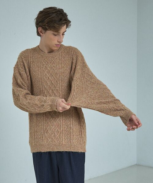 ABAHOUSE / アバハウス ニット・セーター | WOOL MIX メランジシャギー アランニット【予約】 | 詳細7